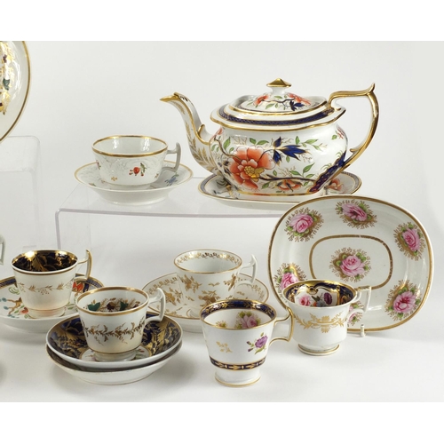 410 - Early 19th century English teaware by Charles Bourne including teapot, lidded sugar bowl with twin h... 