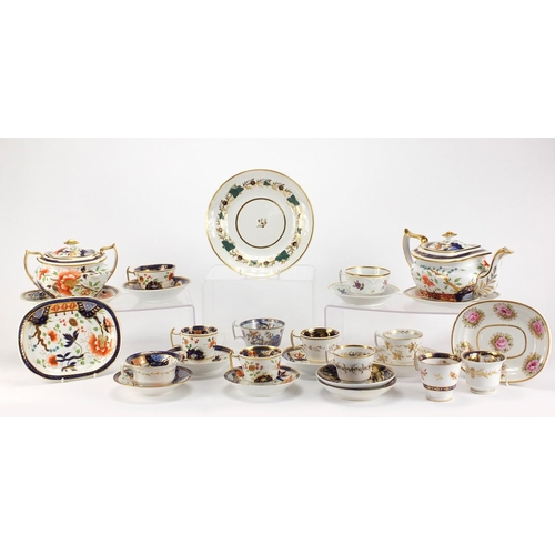 410 - Early 19th century English teaware by Charles Bourne including teapot, lidded sugar bowl with twin h... 