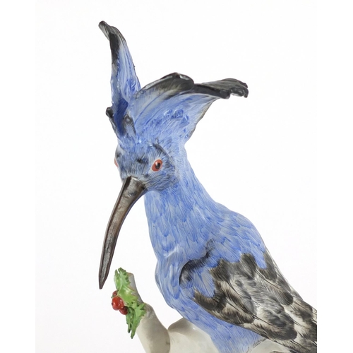 406 - 19th century continental porcelain Jay bird perched on a branch, factory marks to the reverse, 29.5c... 