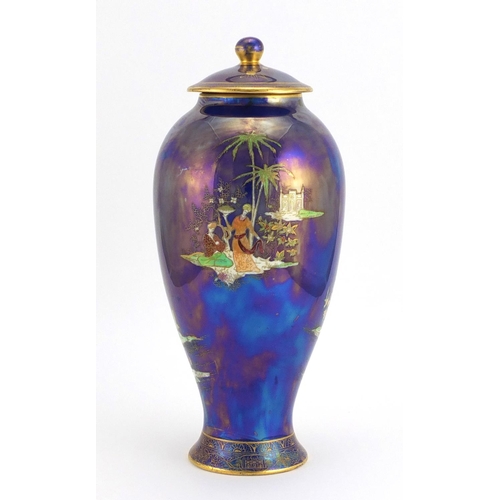 462 - Carlton Ware baluster vase and cover hand painted and gilded in the Persian pattern, factory marks a... 