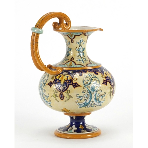 425 - Italian Maiolica ewer hand painted with a swan, fish and stylised foliage, inscribed Blois E Balon M... 