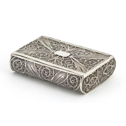 540 - Russian filigree silver cigarette case, impressed MA 84, 9cm wide, approximate weight 89.2g