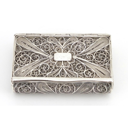 540 - Russian filigree silver cigarette case, impressed MA 84, 9cm wide, approximate weight 89.2g