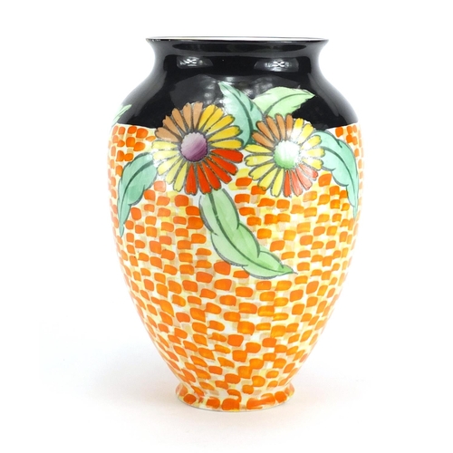 465 - Art Deco vase by Carlton Ware hand painted with daisies, factory marks to the base, 28.5cm high