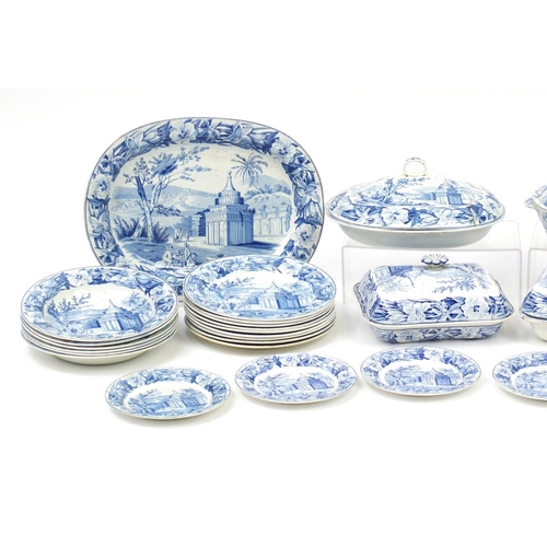 412 - Collection of Wedgwood Pearlware dinnerware including lidded tureens, meat platters and plates, impr... 