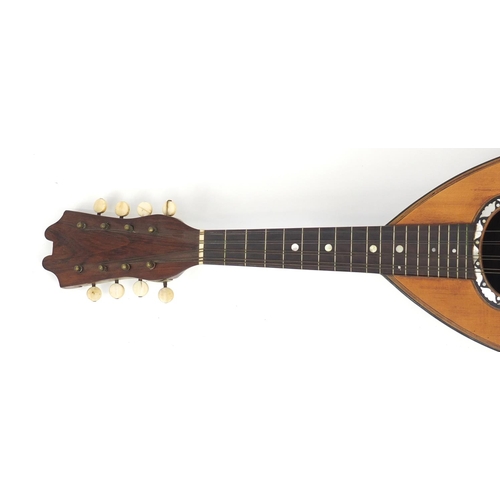 52 - 19th century rosewood mandolin by G Grandini with ivory keys and fitted case, 61cm in length
