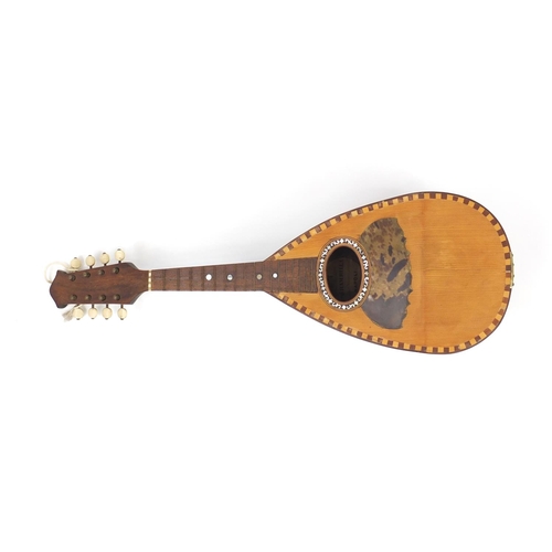 53 - 19th century Italian inlaid mandolin by D Brambilla, with paper label and case, 61cm in length