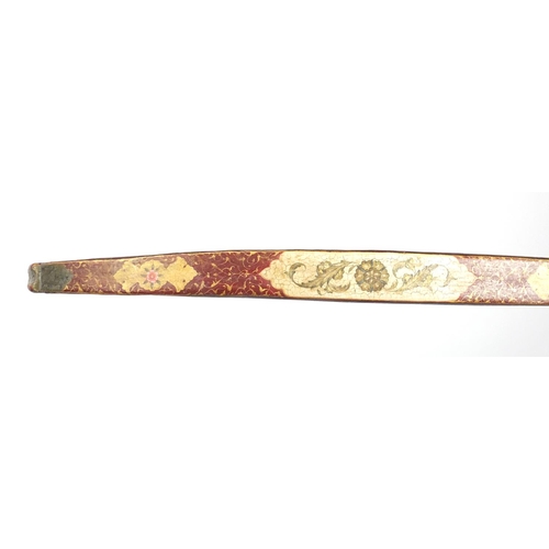334 - Good Turkish lacquered hunting bow, finely hand painted with flowers, 95cm high