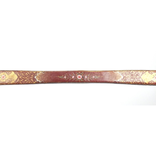 334 - Good Turkish lacquered hunting bow, finely hand painted with flowers, 95cm high
