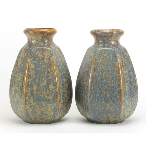 487 - Large pair of French art pottery vases, possibly by Pierrefonds, each having a crystalline glaze, 29... 