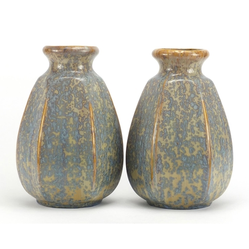 487 - Large pair of French art pottery vases, possibly by Pierrefonds, each having a crystalline glaze, 29... 
