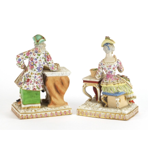 401 - Pair of 19th century porcelain figures by Jacob Petit, modelled as a seated male and female, inscrib... 