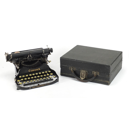50 - Vintage Corona portable typewrite with case, patented July 10th 1917, 29cm high