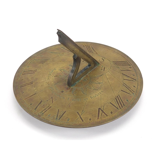 8 - Georgian bronze sundial with Roman numerals, engraved Amyddst Ye Fflowres 1 Tell Ye Houres, 20cm in ... 