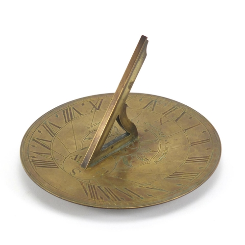 8 - Georgian bronze sundial with Roman numerals, engraved Amyddst Ye Fflowres 1 Tell Ye Houres, 20cm in ... 
