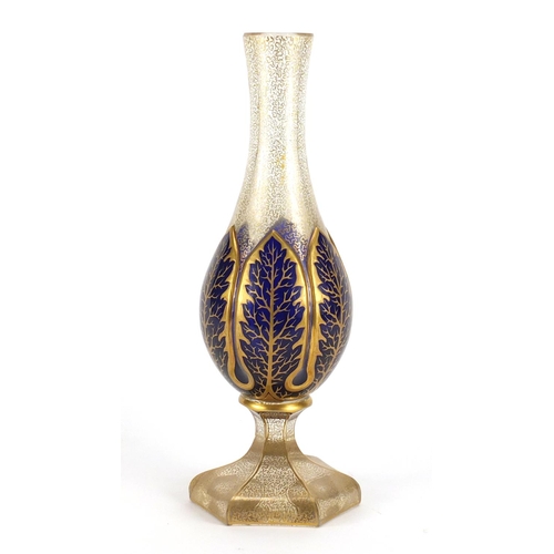 439 - 19th century Bohemian glass overlaid hookah base, hand painted with foliage and netting, 29cm high