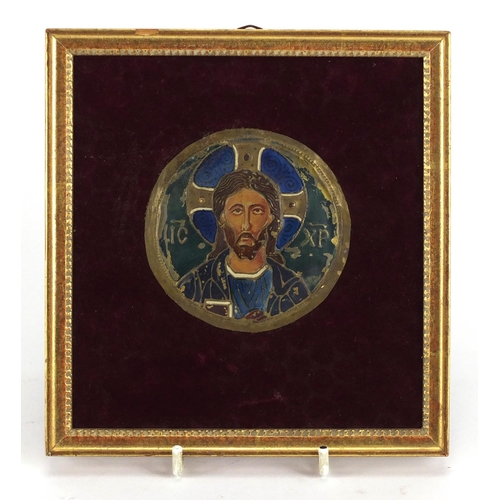 19 - Russian Pan Slavic style Art Nouveau enamel icon on copper of Christmas Pantocrator in the Byzantine... 