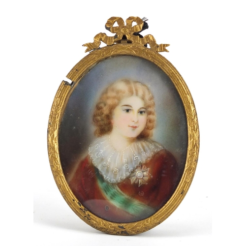 21 - 19th century Imperial Russian oval watercolour miniature on ivory of a Russian Prince as a child, ho... 