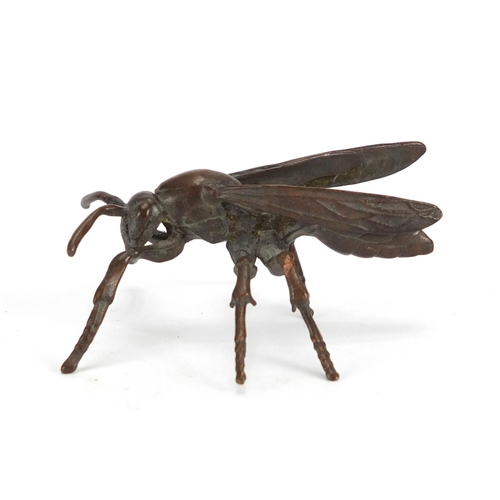 296 - Japanese patinated bronze wasp, 5cm in length