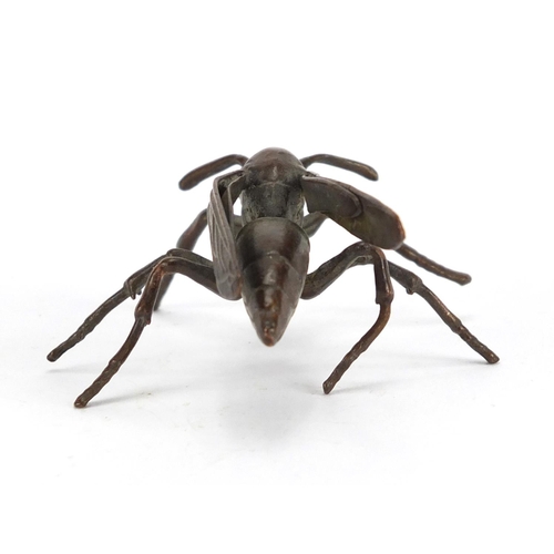 296 - Japanese patinated bronze wasp, 5cm in length