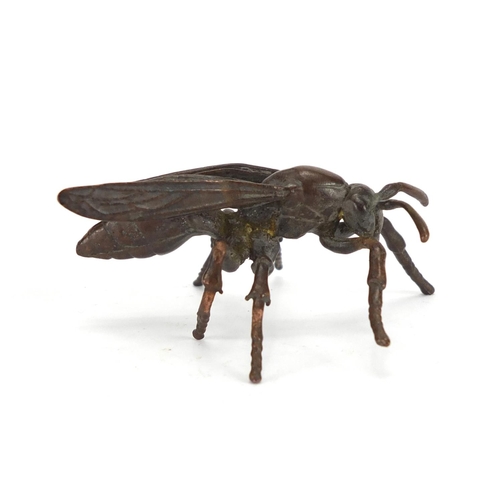 296 - Japanese patinated bronze wasp, 5cm in length