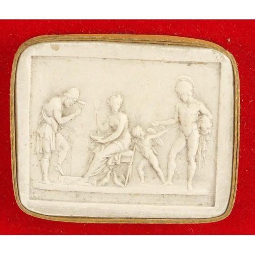 45 - Two sets of nine Italian grand tour plaster cameo's, the largest 6.5cm x 6cm