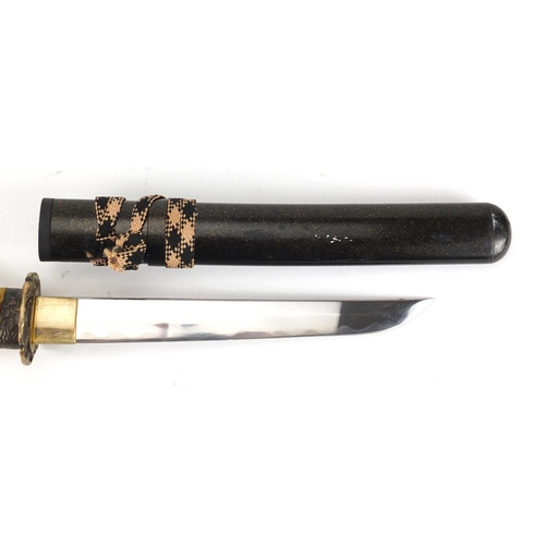 331 - Japanese short wakizashi with scabbard and steel blade, having a visible hamon, 42cm in length