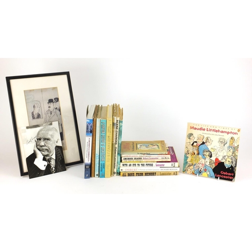 112 - Osbert Lancaster ephemera comprising sixteen books, signed black and white photograph, the books inc... 