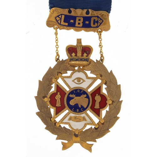 128 - 10ct gold and enamel Masonic Independent Order of the Foresters jewel, approximate weight 24.5g