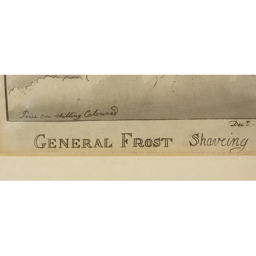 927 - William Elmes - General frost shaving little Boney, 18th century coloured engraving, mounted unframe... 