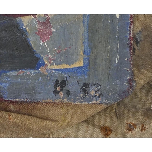 751 - Bryan Wynter - Hill under snow, oil on canvas for restoration, label verso, 55cm x 43cm (PROVENANCE:... 