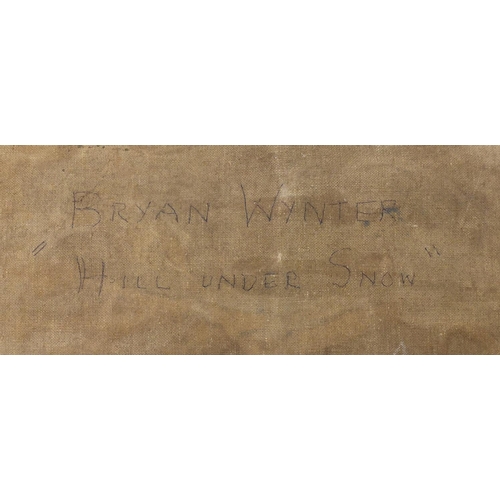 751 - Bryan Wynter - Hill under snow, oil on canvas for restoration, label verso, 55cm x 43cm (PROVENANCE:... 