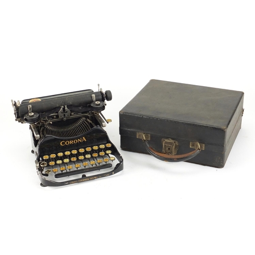 49 - Vintage Corona portable typewriter with case, patented July 10th 1917, 27cm wide