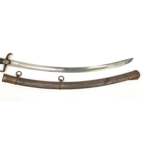 164 - 19th century Military interest sword with scabbard, the steel blade impressed 169 to the spine, 101c... 