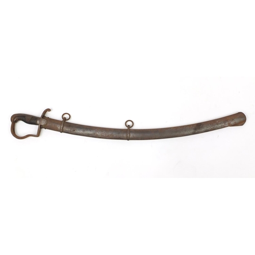 164 - 19th century Military interest sword with scabbard, the steel blade impressed 169 to the spine, 101c... 