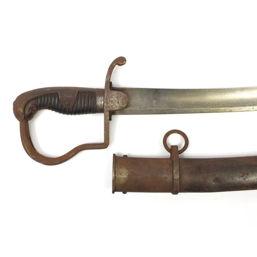 164 - 19th century Military interest sword with scabbard, the steel blade impressed 169 to the spine, 101c... 