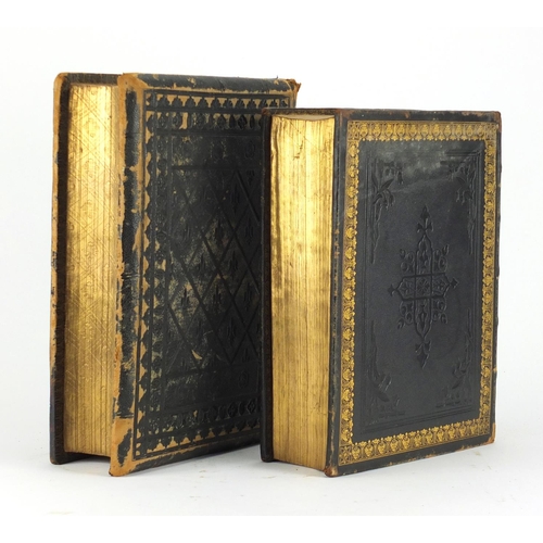 113 - Two antique leather bound bibles, comprising Brown's Self Interpreting Bible with coloured plates, p... 