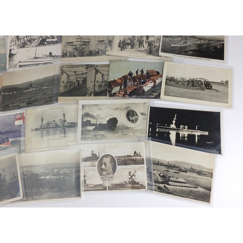109 - Predominantly early 20th century Military and Maritime postcards, some black and white photographic ... 
