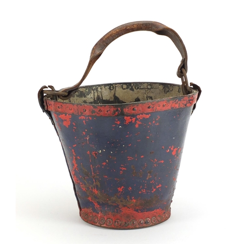 46 - Georgian metal studded leather fire bucket, hand painted with Royal Coat of Arms, 26cm high