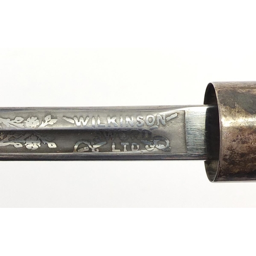 85 - Late 19th century silver mounted sword stick by Wilkinson Sword Limited, the steel blade engraved wi... 