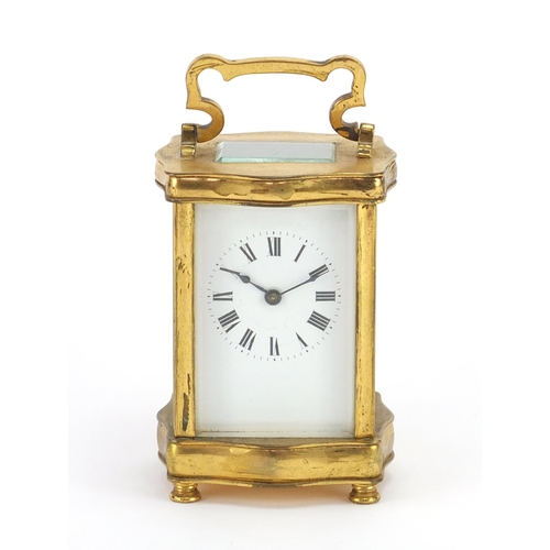 721 - French gilt brass carriage clock, with enamelled dial and Roman numerals, 12cm high