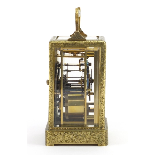 720 - 19th century French carriage clock striking on a bell, by Augste of Paris, with floral chased brass ... 