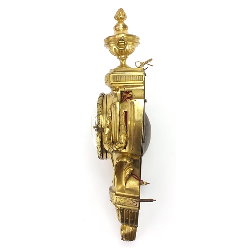 713 - 19th century French ormolu repeating Cartel clock, striking on a bell, with silk suspension, the ena... 