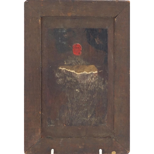 733 - Attributed to Richard Parks Bonnington - Paris street scene, oil on wood panel, wax seal, part paper... 