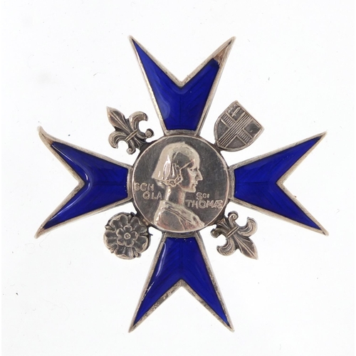 44 - Florence Nightingale School of Nursing silver and enamel badge, with silk and velvet lined tool leat... 