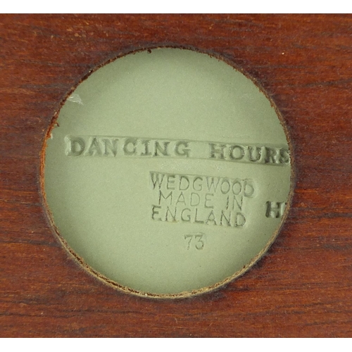 413 - Wedgwood green Jasper Ware dancing hours plaque, housed in a gilt frame, impressed marks to the reve... 