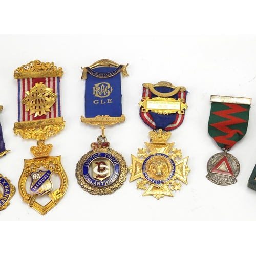 133 - Seven silver jewels some with enamel including six ROAB examples, awarded to Bro H Champion