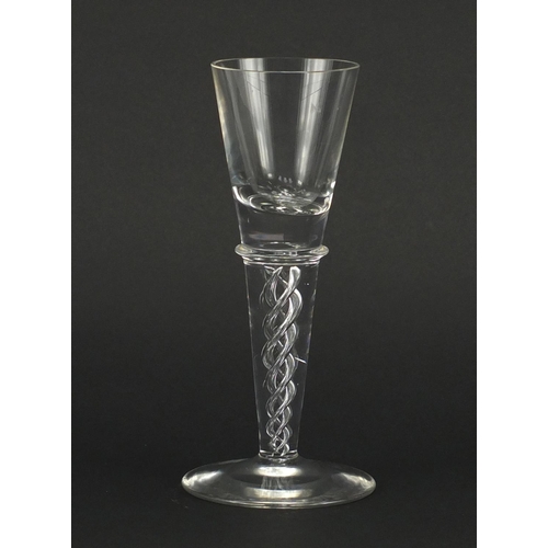431 - Large toasting glass with twisted stem, 21cm high