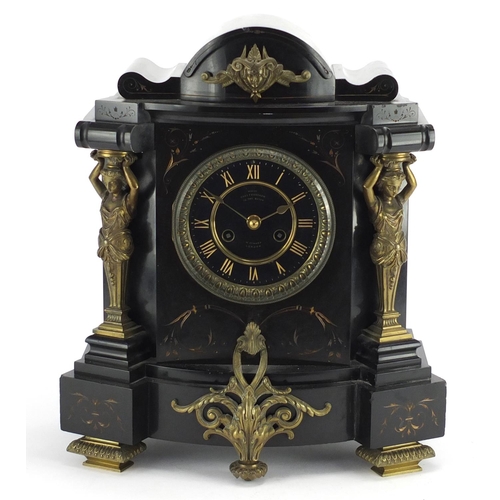 716 - Victorian black slate mantel clock with bronze mounts, by Charles Frodsham of The Strand London, the... 
