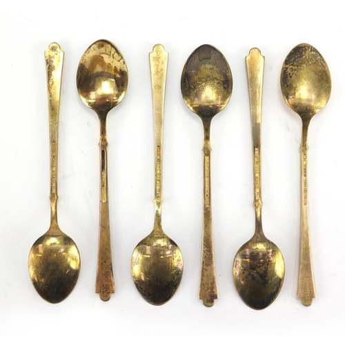 559 - Set of six Danish silver gilt and guilloche enamel teaspoons, by Ela, housed in a fitted box, each 9... 